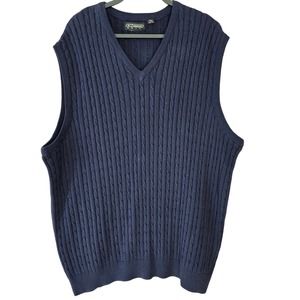 Reebok Golf Sweater Vest Mens Cableknit Cotton V-Neck XL Navy Blue Sporty Office